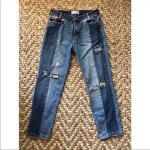 Free People color block/multi tone/patch jeans
